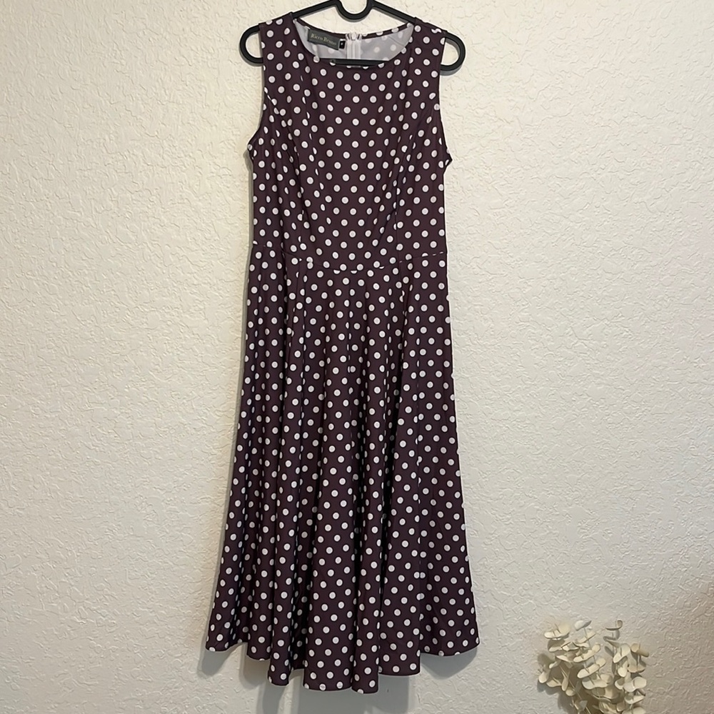 Ricco Bruno Polkadot brown and cream midi dress